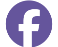 A green and purple facebook logo in the middle of a circle.