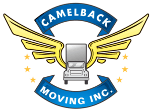Logo of camelback moving inc., featuring a silver truck icon
