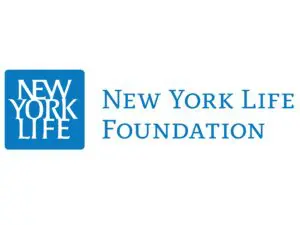 Logo of the new york life foundation featuring blue text on a white background and a stylized "ny" in a darker blue square.