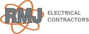 Logo of rmj electrical contractors featuring stylized orange and gray design