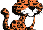Cartoon tiger sitting and laughing, with prominent black stripes and spots on an orange and white fur coat.